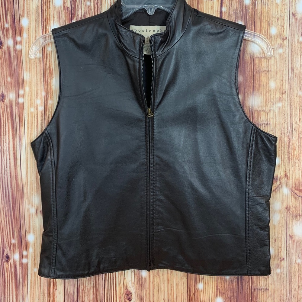 Apostrophe 100% Leather Vest Size 10 Very Soft Mandarin Collar